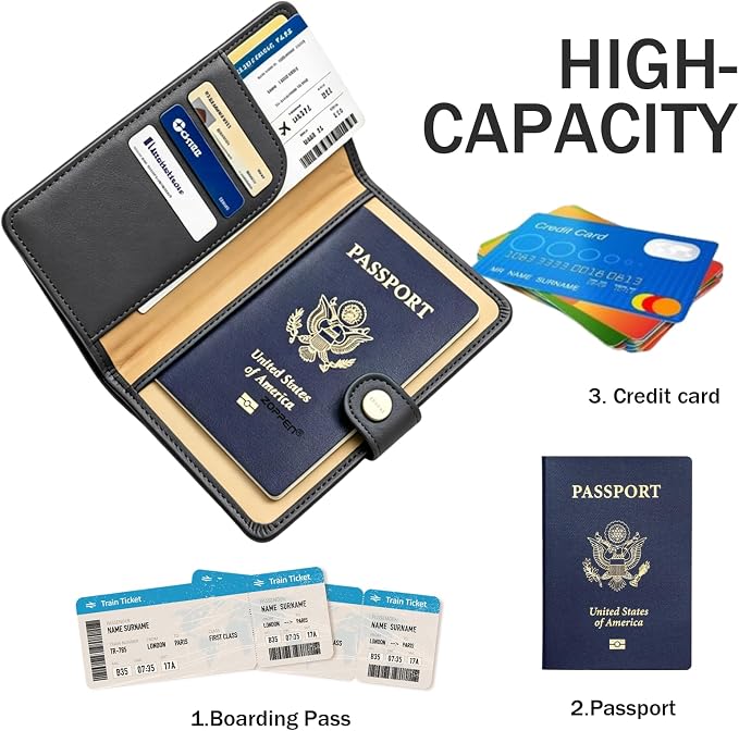 Passport Holder RFID Blocking Travel Wallet, Dark Grey | Passport Cover with Multiple Card Slots, Water-Resistant & Easy-Carry, Must-Have Travel Accessory for Men & Women.