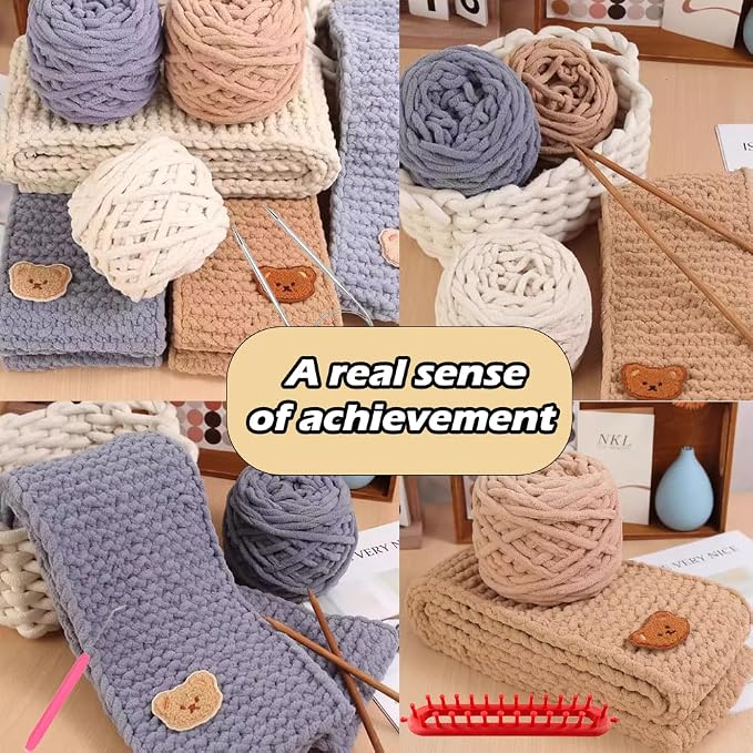 Novelchet Knitting Loom Kit for Beginners with Step by Step Video Tutorial | Rectangle Loom with Plush Yarn Learn to Knit Set for Scarf