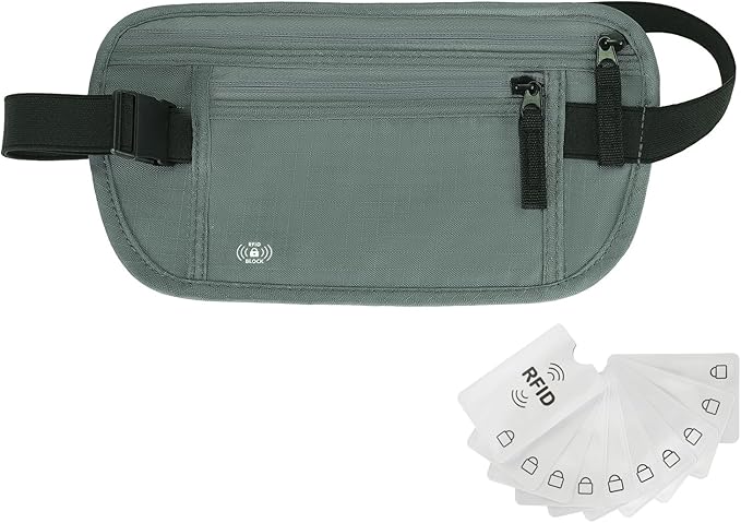Money Belt for Travel, RFID Blocking, Hidden Money Belt, Passport Holder for Travel (Dark Green)