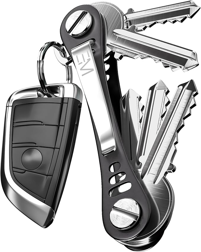 EM Compact Key Holder, Pocket Key Organizer, 14 Keys Key Bar | Fits 4.6 mm or larger keyholes only. Small hole keys like mailbox keys may not fit. Anti jingle, removable clip