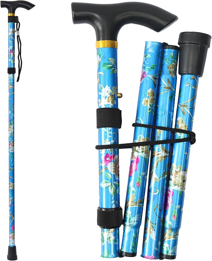 Folding Canes for Men and Women, Floral | 5-Level Adjustable Height, Lightweight Collapsible, Aluminum, Wrist Strap, T Handle, Walking Sticks for Seniors Adults