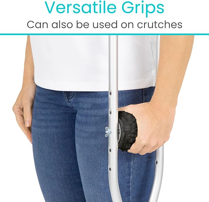 Vive Walker Handle Cushions (2-Pack) Extra Soft Sheepskin Grips - Padded Hand Cover Accessories for Folding Rolling Wheelchair, Rollator Handle, Senior, Elderly Grippers - Foam Padding for Disability