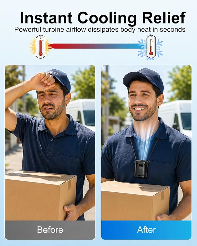Portable Waist Fan, Ultra Lightweight Wearable Clip On Fan for Shirt, Mini Personal Neck Fan for Travel, Hands Free Belt Fan with Strong Airflow, Rechargeable Small Body Fan for Women & Men