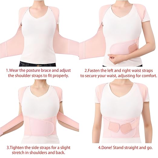 Back Brace Posture Corrector for Women and Men Full Support for Posture Correction & Scoliosis Hunchback Corrector de Postura para Hombre y Mujer Upper Thoracic Back Straightener Pink, Medium