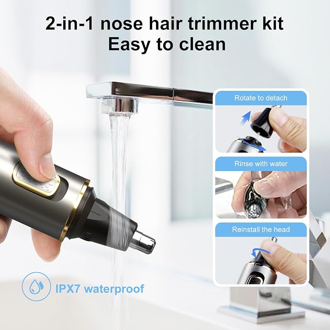 XOOMRSCP Nose Hair Trimmers for Men，Rechargeable Hair Trimmer 2 in 1 Painless Multifunctional Ear and Nose Hair Trimmer with IPX7 Waterproof Dual Edge Blades (Grey)