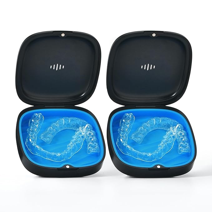 2 Pack Retainer Case Slim Aligner Case with Vent Holes Removable Inner Tray Silicone for Easy Cleaning (2Pack Black Blue)