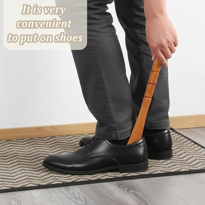 2 Pcs Wooden Shoe Horn Premium Shoe Horn Long Handle for Seniors Long Lazy Shoes Helper Spoons for Seniors Pregnancy Men Women Home or Travel (12.5 inch/6 inch)