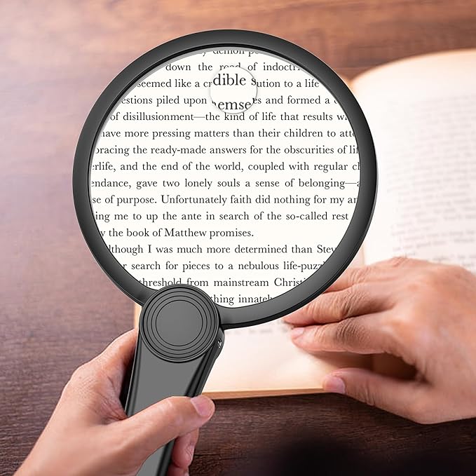 Large Hand Held Magnifying Glass with Light 10X Illuminated High Power Magnifying Glass Rechargeable 49 LED with 4 Modes, Magnifier for Reading, Close Work, Coins, Jewelry, Seniors