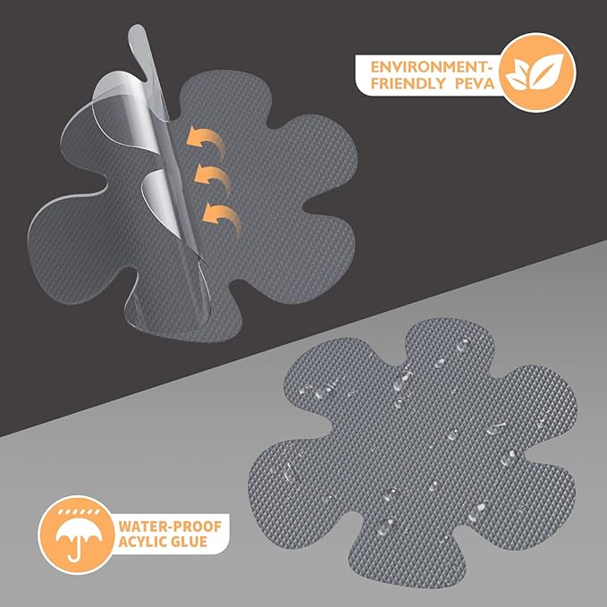 Non Slip Bathtub Stickers, 24 PCS Shower Stickers for Safety Bathroom Tubs, Bathtub Non Slip-Sticker and Adhesive Decals Scraper for Bath Tub, Shower Floor, Stairs, Ladders(Flower Shape, Grey)