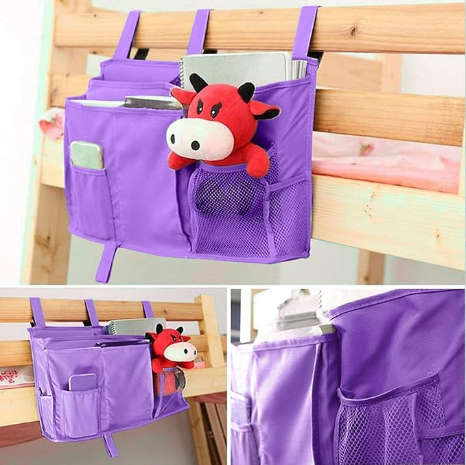 Bunk Bed Organizer - Bedside Storage Caddy with Pocket, Hanging Organizer for Camp, Dorm, Room, Hospital Bed Rail and More (Purple)