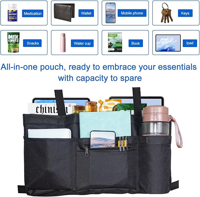 Upgrade Walker Bag with Soft Cooler & Cup Holder,Walker Accessories Walker Bags For Folding Walker,WalkerBaskets,Cup Holder For Walker,Rollator Bag With Cup Holder, Basket For Walker (Black)