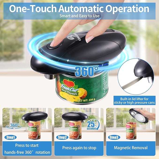 Auto Electric Can Opener for Seniors - Upgraded One Touch Automatic Rechargeable Electric Can Openers Smooth Edge Cutting,USB Type-C Charging,Built-in Lid Lifter-Green (Black)