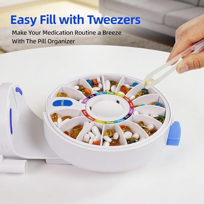 EziMedPil One-Touch Button Pill Organizer with No-Flip Design & Child Lock | Braille Symbol Friendly for Elderly, Standing Use or Wall-Mounted or Glass-Sticking Pill Container for Vitamin & Medicine