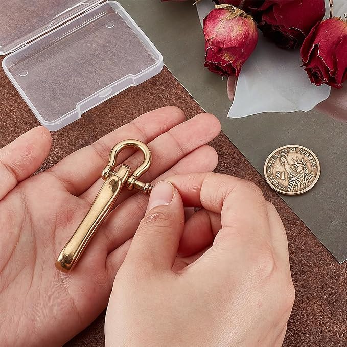 PH PandaHall Fish Hook Keychain, Brass Key Ring Golden Solid U Shape Key Hook Belt Keyring Pocket Clip with Key Shackle Heavy Duty Car keychain for Men Women Wallet Chain Purse Accessory