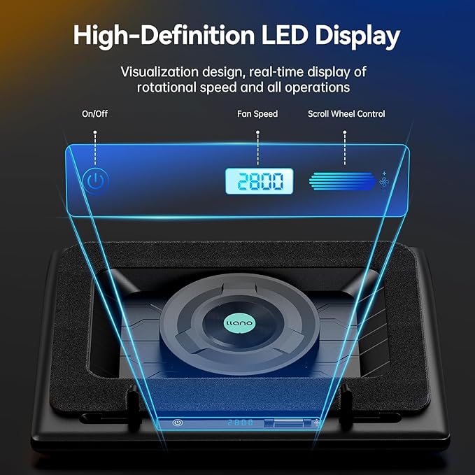 llano Gaming Laptop Cooler, V12 Laptop Cooling Pad Stand with 5.5inch Fan, Fast Cooling Computer Laptop 15.6-21in, Adjustable Speed, Touch Control, 3-Port USB A, A Mouse Pad Included