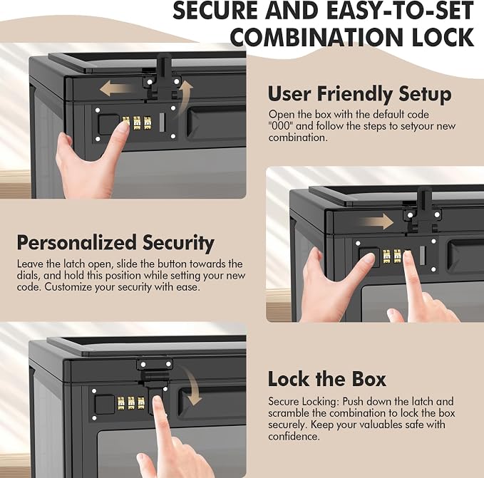 Extra Large Lock Box for Medication Safe, Medicine Lockable Storage Box with Code, Phone Lock Boxes for Video Games, Box with Combination Lock for Snacks/Food, Locking Cabinet for Home/Office (Black)