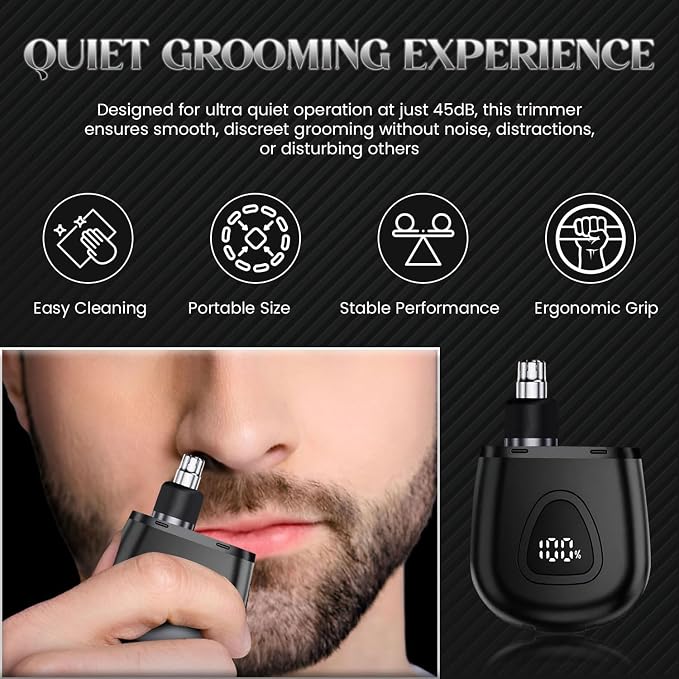 Nose Hair Trimmer for Men Women - Electric Nose Hair Clipper with Replaceable Stainless Steel Blade, Powerful Motor, Wet/Dry Use, Portable USB Rechargeable Design | Black