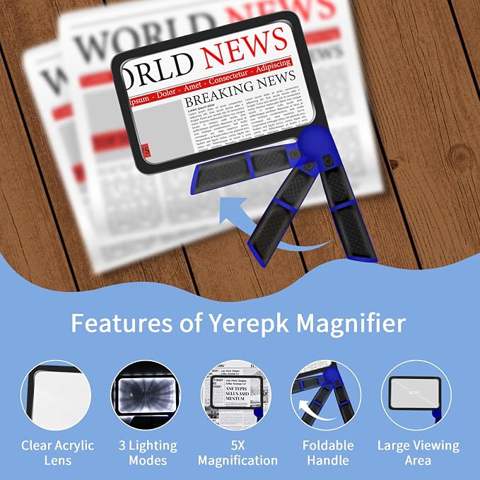 5X Magnifying Glass with Light, Full Page Magnifier for Reading, 48 LEDs