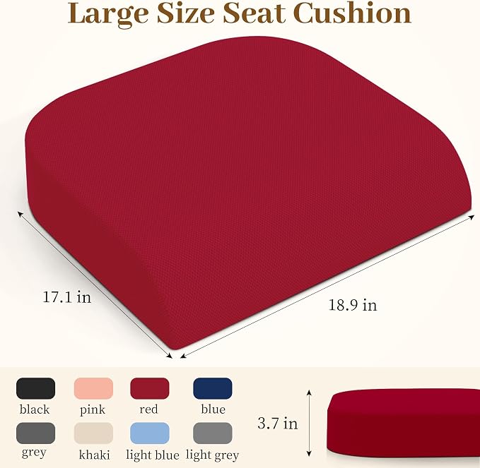 TranquilRelax 2XL Memory Foam Seat Cushion for Office Chair, 3.7-Inch, Red | Medium-firm Support for Long Sitting, Washable Mesh Cover, Non-slip Base, Perfect for Car Seats & Short Drivers
