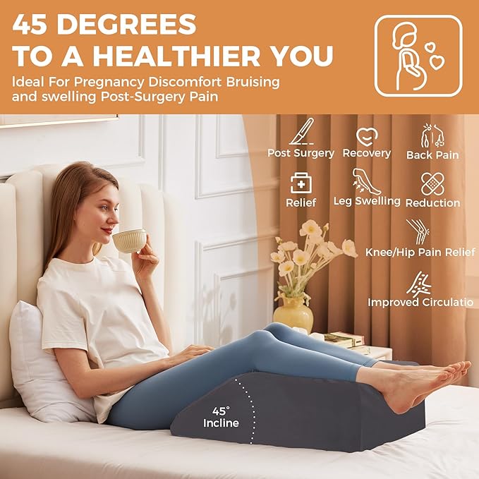 BIEEZZK Leg Pillow Elevation Blood Circulation, Leg Elevating Pillows for After Surgery, Sleeping, Memory Foam Wedge Pillow for Legs Swelling, Foot Knee Pillow for Back Pain, 23.6×16.8×8in Velvet Grey