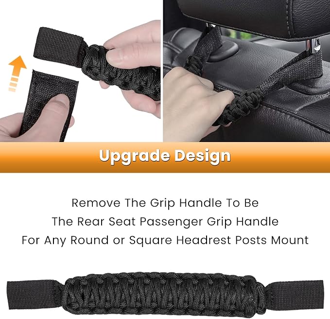 Roll Bar Grab Handles Grip Handle for Jeep Wrangler JK JKU JL JLU TJ YJ Sports Sahara Freedom Rubicon Unlimited Gladiator JT 1955-2023 UTV ATV Accessories Premium 550 Paracord (Black 2 Pack)