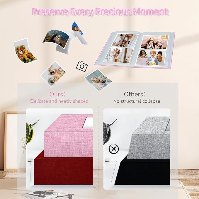 popotop Photo Album 4x6-200 Photos Photo Books with 200 Horizontal Pockets,Linen Cover Albums for Family Wedding Anniversary Baby Vacation Pictures