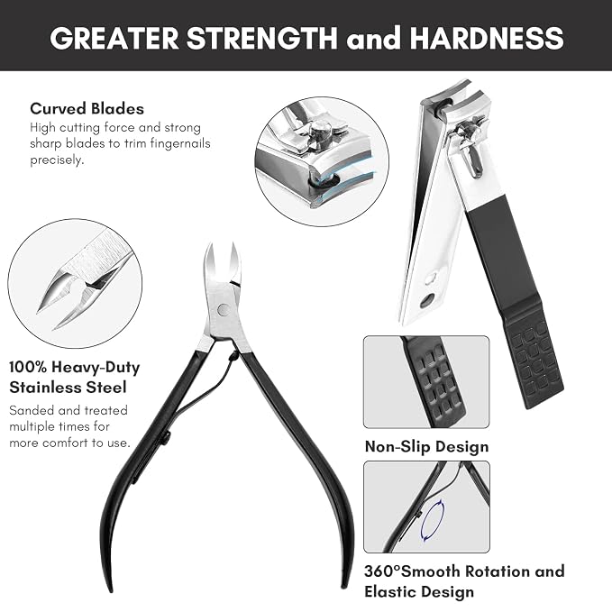 FAMILIFE Nail Kit, Professional Manicure Set Manicure Kit Nail Clipper Set, 13 in 1 Stainless Steel Pedicure Sets Clipper Tool, Men Grooming Tool with Portable Black Leather Travel Case for Him