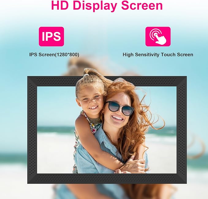 Digital Picture Frame 10.1 inch Smart Electronic Frameo Photo Frame 32GB Auto-Rotate 1280*800 HD Touch Screen, Desk or Wall Mounted, Share Photos Videos Instantly, Gifts for Mom Dad Women Men (Black)