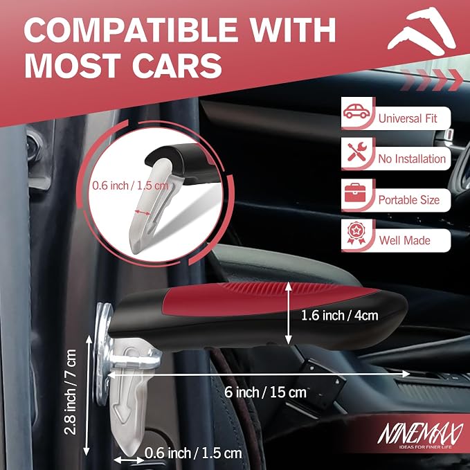 NINEMAX Car Door Handle for Elderly, Car Handle Assist (1 pc with Strap) | Portable Vehicle Entry Assist, Provides Stable Grip for Seniors, Lightweight Car Cane Design, Fits Most Vehicles