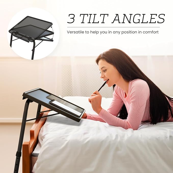 Adjustable TV Tray Table - 6 Height & 3 Tilt Angle Settings | Multifunctional Foldable Tray Table for Eating Laptop Dinner or Bed Use | Easy to Assemble & Store | Portable Desk
