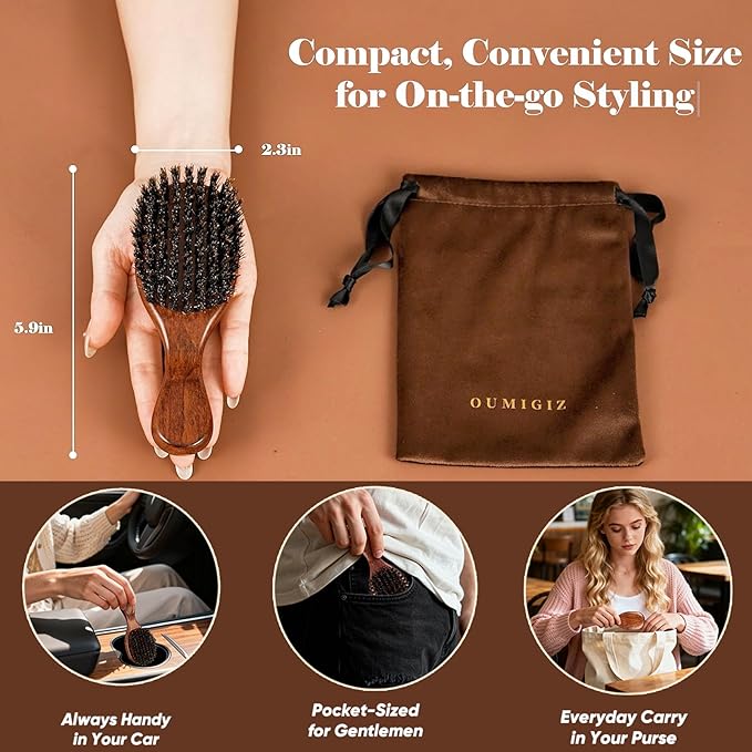 Small 100% Boar Bristle Hair Brush Since 1965 British Craftsmanship | Handmade Natural Wooden Travel Hairbrush/Beard Brush, Soft Bristles Gentle Smoothing Women Men Kids Thin Fine Hair, Portable