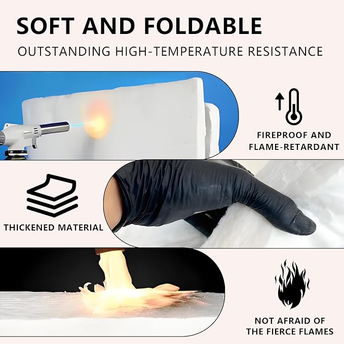 eieioo Ceramic Fiber Insulation, 2300F Ceramic Fiber Blanket, 24"x12"x0.5" Thick Fireproof Insulation Blanket for Wood Stove Baffle, Fireplace, Forges, Pizza Ovens, Chimney, Boiler(24"x12"x0.5")