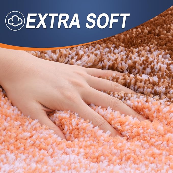 OLANLY Bathroom Rug Set 2 Piece, Soft Absorbent Microfiber Bath Mats and U-Shaped Contour Toilet Rug, Non-Slip, Machine Wash Dry, Plush Shaggy Bath Mats for Bathroom (24"x16"+U24 x20, Orange)