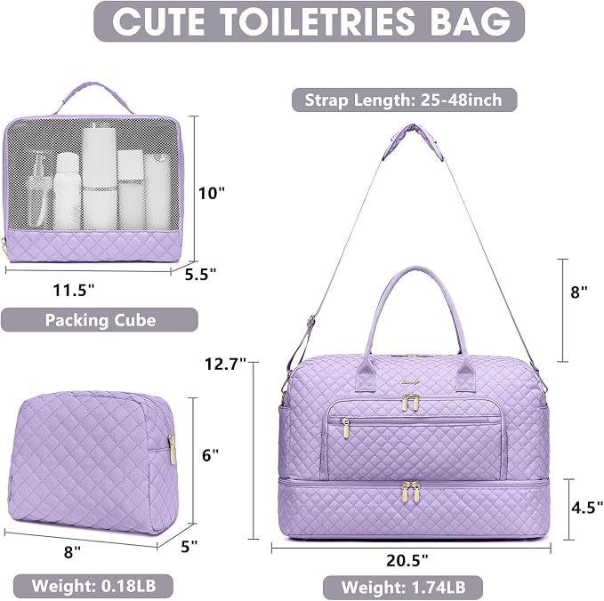 Large Women Travel Duffle Bag, Weekender Bags for Women with Shoe Compartment, Carry on Overnight Bag with Toiletry Bag, Gym Duffel Bag with Wet Pocket, Hospital Bags for Labor and Delivery 3 PCS Set