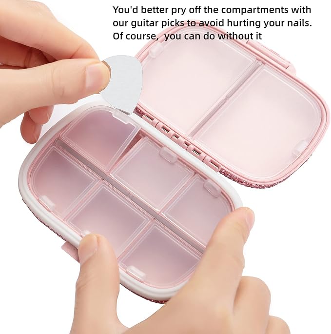 Cute Pill Organizer Small Bling Pill Case for Purse Medicine Vitamin Container Holder Daily Pill Box Container for Women Travel Medicine Kit(Letter T Pink)