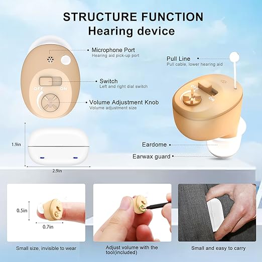 True Hearing Aids for Seniors Not Amplifier- Noise Cancelling, Rechargeable & Invisible with Magnetic Charging Box