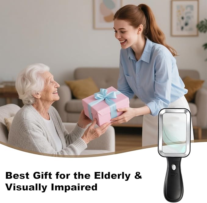 10X Magnifying Glass with Light, Rechargeable Magnifier with 3 Color Modes, Lighted Magnifying Glass Handheld for Seniors Reading Low Vision, Inspection, Close Work