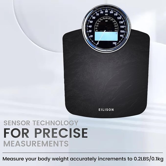 EILISON Highly Advance 2-in-1 Digital & Analog Weighing Scale for Body Weight-400lbs, 4 High Precison GX Sensor Accurate, Thick Tempered Glass, Extra Large Display (New Black)