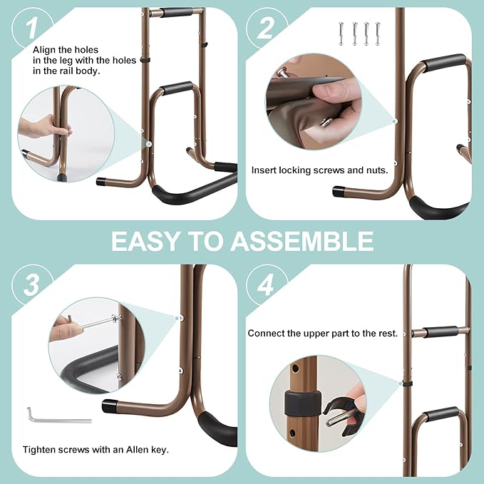 EasyVibe Aluminum Sit to Stand Lift for Elderly, Adjustable Height Stand Assist Aid with Stepped Padded Handrails, Portable Standing Assist Device with Anti-Slip Base, Supports Up to 440 lbs