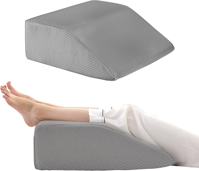 Bedluxe Leg Pillow Elevation, Leg Wedge for Blood Circulation, Leg Elevating Pillow for After Surgery, Memory Foam Foot Knee Pillow for Sleeping 23.6×16.8×8 Inch Grey