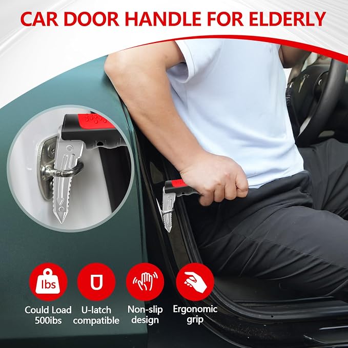 Kaiedos Car Door Handle for Elderly, 3-in-1 Car Handle Assist for Seniors, Portable Auto Cane Vehicle Support Handle, 500 lbs Capacity, Non-Slip Door Assist Bar
