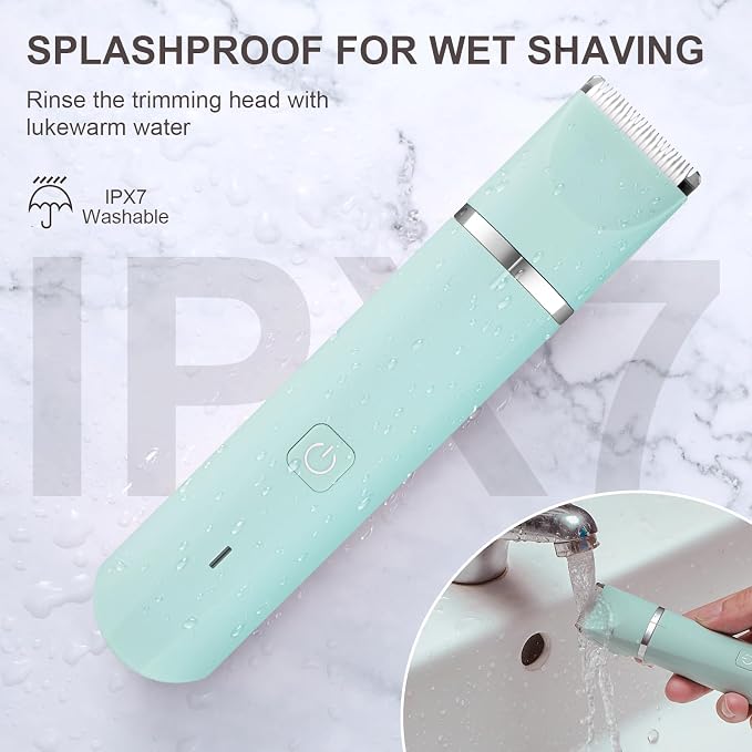 Bikini Trimmer for Women, Electric Razors for Women, IPX7 Waterproof&Easy Cleaning, Ceramic Blade,Rechargeable Pubic Hair Trimmer Womens,Gifts for Women,Green