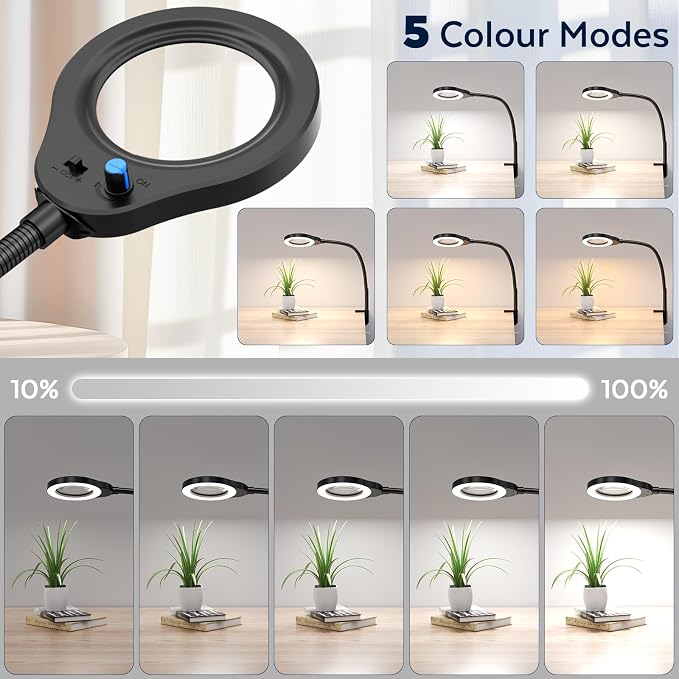 15X Magnifying Glass with Light and Stand, 5 Color Modes Stepless Dimmable LED Lighted Desk Lamp, 84 LED Magnifying Lamp Hands Free Flexible Gooseneck Magnifier for Repair Crafts Hobby Sewing