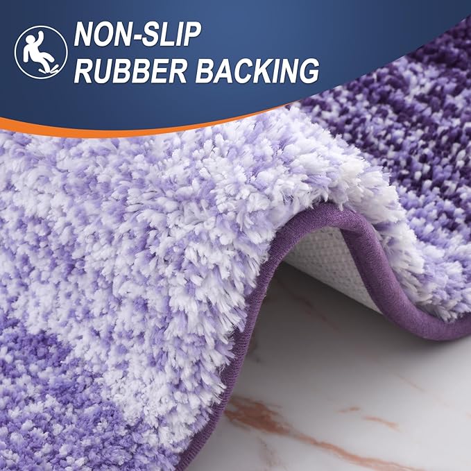 OLANLY Bathroom Rug Set 2 Piece, Soft Absorbent Microfiber Bath Mats and U-Shaped Contour Toilet Rug, Non-Slip, Machine Wash Dry, Plush Shaggy Bath Mats for Bathroom (24"x16"+U24 x20, Violet)