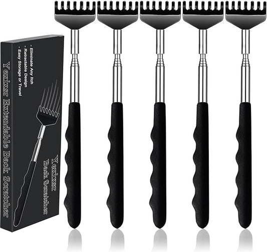 Yexixsr 5 Pack Back Scratcher Extendable Metal Portable Back Scratcher for Men Women Adults, Telescoping Back Massager with Rubber Handles, Stocking Stuffers Gadgets