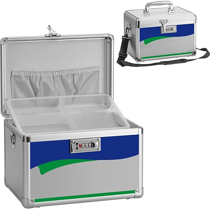 Medicine Lock Box with Combination Lock - 11.2 x 7.6 x 7.6 Inches - First Aid Safe Medication Storage Box, Medications and Personal Items, Safe Boxes for Home and Outdoor - Silver