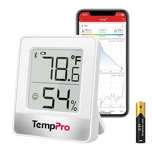 TempPro TempAir 260FT Bluetooth Indoor Thermometer Hygrometer | Indoor Temperature and Humidity Monitor with App Alerts for Bedroom, Greenhouse, Nursery & Cellar, 2-Year Data Export
