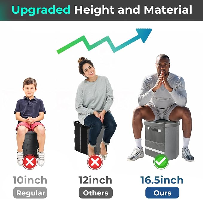 2026 Upgraded XL Portable Toilet for Adults,Tall Camping Toilet with Lid and Convenient Carry Bag, Portable Potty for Camping, Hiking, Car Travel,Truck, RV, Boating, Road Trips, Beach (Gray, 16.5''H)