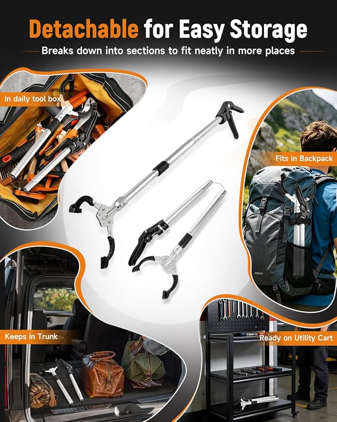 Heavy-Duty Reacher Grabber, Trash Picker Stick with Strong Magnet Anti-Slip Grip Multi-Scenario Use Foldable and Compact Litter Grabber for Easy Storage for Seniors & Litter Pickup.