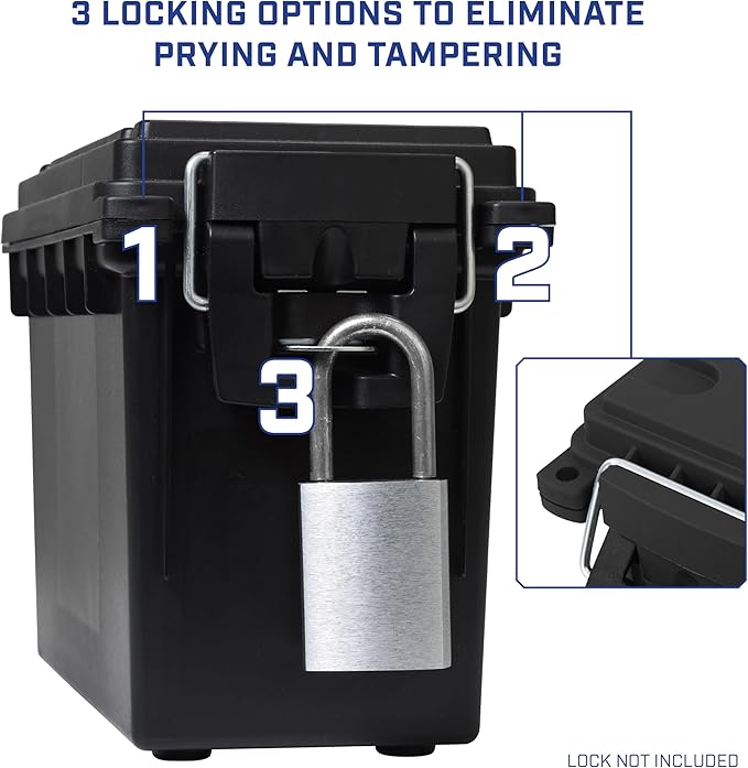 Sheffield Ammo Box Made in USA, Stackable Lockable Ammo Storage Box, Black | 4 Pack Lockable Storage Box, Water & Dust Resistant Dry Box, Secures Hunting Gear, Gun Accessories, Supplies, Bullets